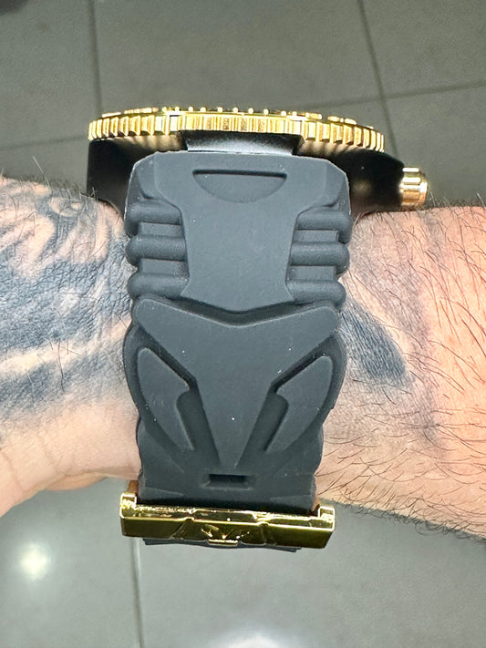 Techno Bisel Dorado Black, Dial Concha Azul, Pulso Black