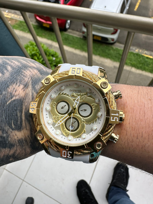 Invcta Dragón Gold Dial y Pulso White