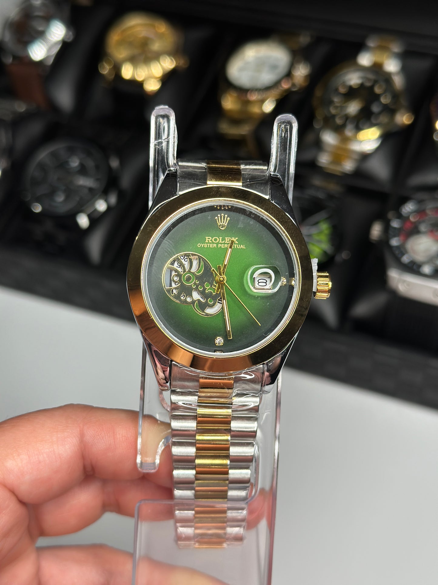 Rlx Oyster Perpetual Dorado Verde Pulso Plata Dorado